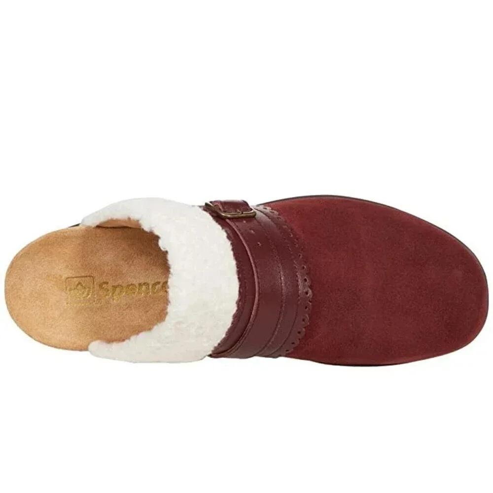 Spenco Nottingham SP1049BUG Womens US 10 Red Faux Fur Cuff Slip-On Clog JOBB2021
